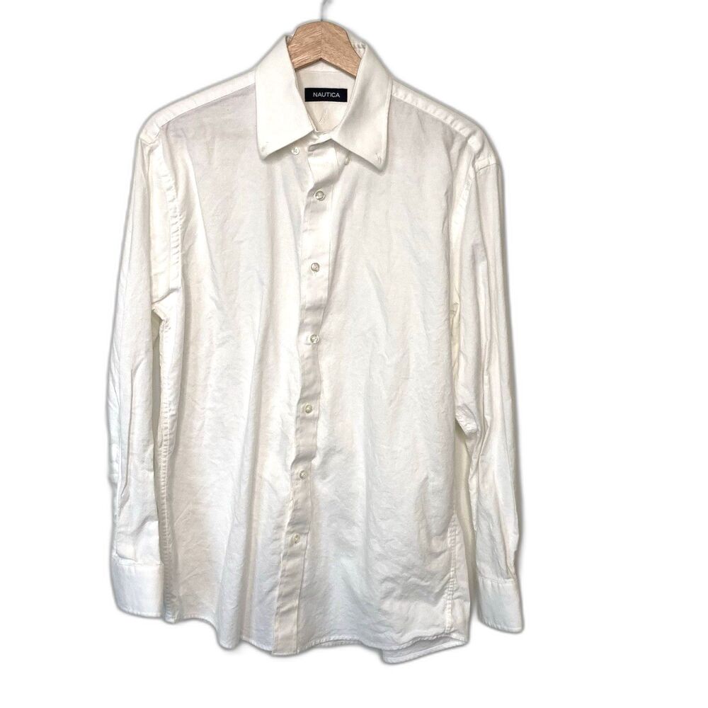 Nautica Men's White Button Up Regular Fit Dress Shirt Size 15
